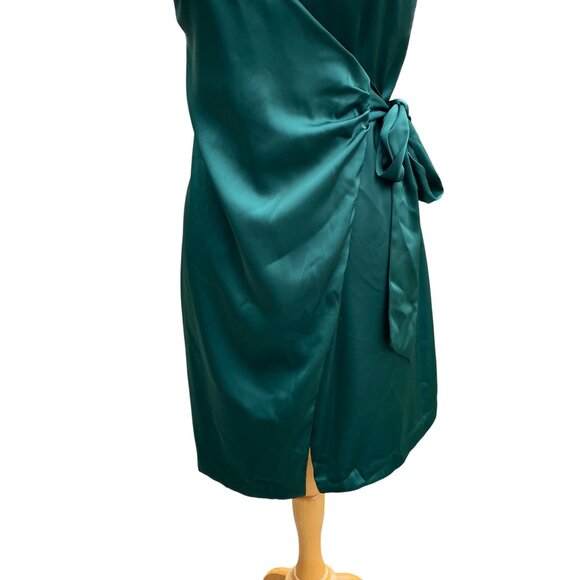 Gap Satin Wrap Sleeveless Cocktail Dress Sz XSP Emerald Green Mini Holiday Party - Picture 4 of 12